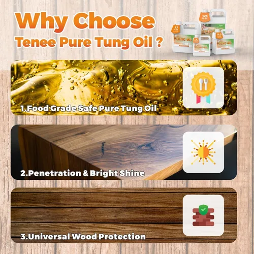 Miniatura 5 de Aceite Tung puro de 33 onzas líquidas, resistente al agua, fortalece y protege la madera, da a tus proyectos de madera un acabado de aceite Tung