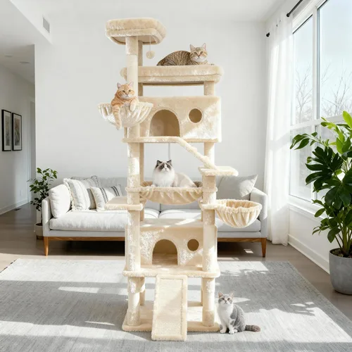 Árbol para gatos, torre grande de gatos de 80 pulgadas con 9 postes para rascar, 2 perchas, 2 cuevas, 2 cestas, 2 escaleras, hamaca extra grande,