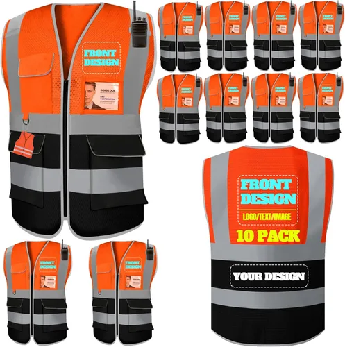 Miniatura 14 de BeautyWill Chaleco de seguridad personalizado Logo Clase 2 Chaleco reflectante de alta visibilidad con bolsillos Ropa de trabajo de construcción
