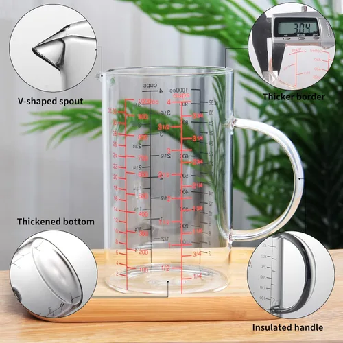 Miniatura 7 de 77L Taza medidora de vidrio, [escala de medición doble cara, mango aislado, pico en forma de V], taza medidora de vidrio de borosilicato de alta