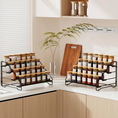 Miniatura 8 de Jolitac Organizador de especias de 4 niveles, estante ajustable de profundidad, estante de especias de metal, perfecto para almacenamiento