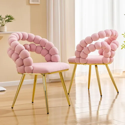 Miniatura 15 de Montary Juego de 2 sillas de comedor, modernas sillas de comedor con patas de acero dorado, elegantes sillas de piel sintética beige con respaldo