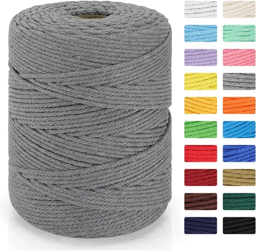 Miniatura 10 de Cordón de macramé de 0.157 in x 328 yardas Cuerda de macramé 100% algodón natural Cuerda de algodón trenzado de 4 hebras para manualidades, Caqui