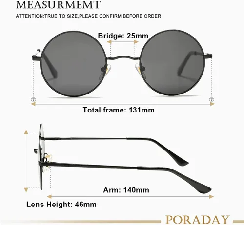 Miniatura 9 de PORADAY Circle Lennon - Gafas de sol polarizadas redondas retro, estilo hippie, gafas de sol de círculo pequeño