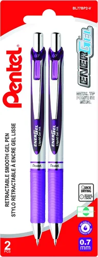 Miniatura 11 de Pentel EnerGel XM BL77 - Bolígrafo retráctil de tinta de gel líquido, 0.028 in, 54% reciclado, color morado, caja de 12 unidades Púrpura