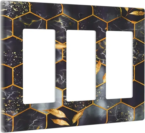 Miniatura 103 de Placa de pared decorativa con hojas de palmera tropicales de oro blanco, hoja de plátano, doble interruptor de luz de palanca decorativa, placa