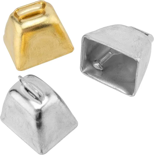 Miniatura 5 de KEILEOHO 72 mini campanas de vaca, cencerro de metal para manualidades, campanillas de viento, decoración de bodas, fiestas, dorado y plateado, 1