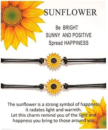 Miniatura 5 de Pulseras de girasol de moda para hombres y mujeres, hechas a mano, trenzadas con cuerda negra, dije de amistad, tarjeta de deseos, surf, joyería