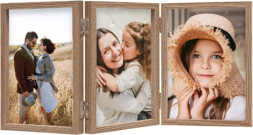 Miniatura 9 de Marco de fotos triple con bisagras de 5 x 7 para 3 fotos, marcos de fotos plegables con soporte vertical de vidrio, blanco