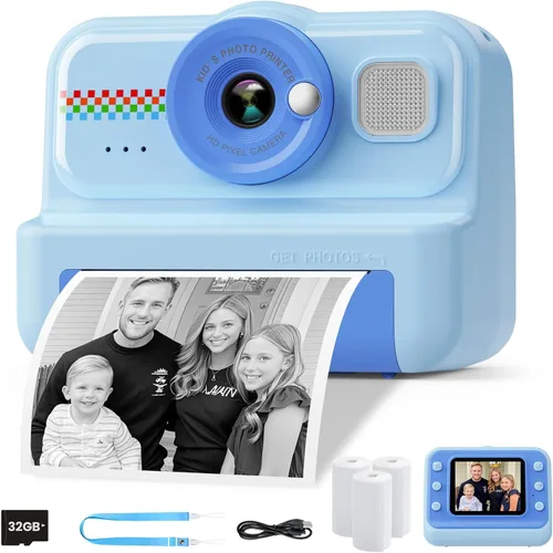 Miniatura 10 de Cámara de Impresión Instantánea HiMont para Niños, Cámara Digital HD 1080P para Niños con 3 Rollos de Papel de Impresión y Tarjeta de 32GB, Juguetes