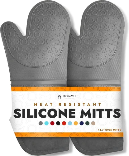 Miniatura 28 de HOMWE - Manopla de horno profesional y extralarga de silicona, guantes con forro acolchado, agarraderas resistentes al calor, guantes flexibles