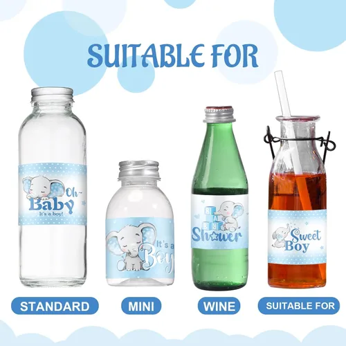 Miniatura 4 de Gersoniel 39 etiquetas para botellas de agua de elefante para baby shower, etiquetas adhesivas impermeables para revelación de género, suministros