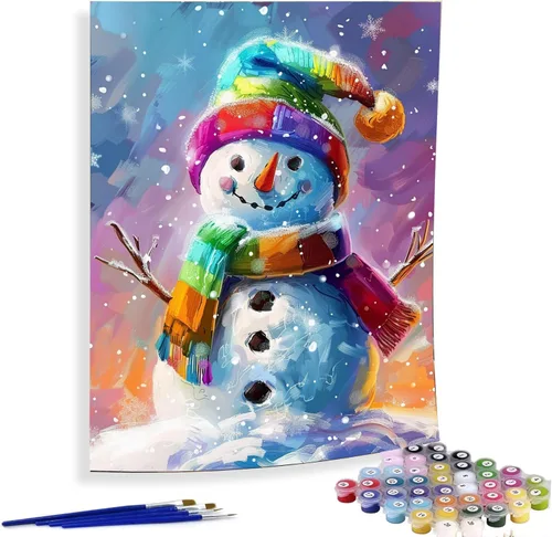 Miniatura 19 de Diymood Pintura por números para adultos, Navidad, pintura al óleo de muñeco de nieve, kits de pintura acrílica por números para niños, adultos
