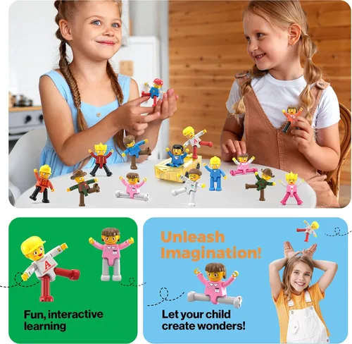 Miniatura 5 de PicassoTiles - Juego de figuras magnéticas de 15 piezas con personajes giratorios, juguetes para niños, juego de expansión para bloques