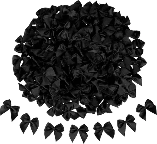 WHQXFDZ 160 Piezas Mini Lazos de Cinta de Satén Negros para Manualidades, Lazos de Navidad para Bodas, Cumpleaños, Árbol de Navidad, Manualidades,