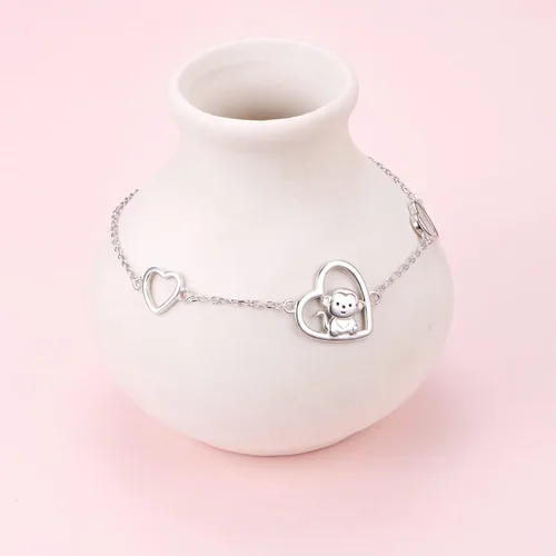 Miniatura 4 de FLYOW Pendientes de tuerca de plata 925 con diseño de corazón de animal con circonita cúbica y mono, collar con dije, regalo de cumpleaños