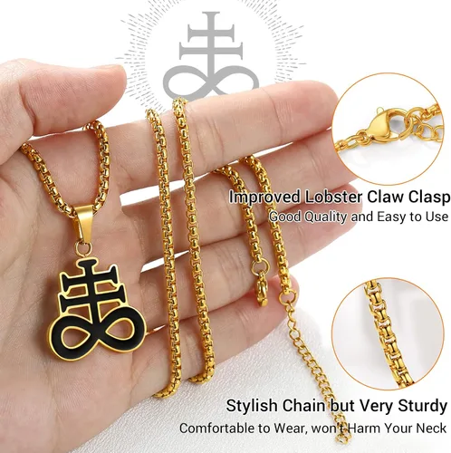 Miniatura 47 de PROSTEEL Satanic Jewelry Upside Down Cross Necklace for Men Women, 316L Stainless Steel/925 Sterling Silver Inverted Cross/Leviathan Cross Pendant