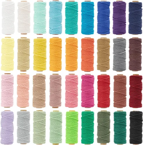 Cordón de macramé de 36 colores de 0.12 in x 1188 yardas, suministros de macramé de colores naturales, kit de macramé de 4 hebras trenzadas, cuerda
