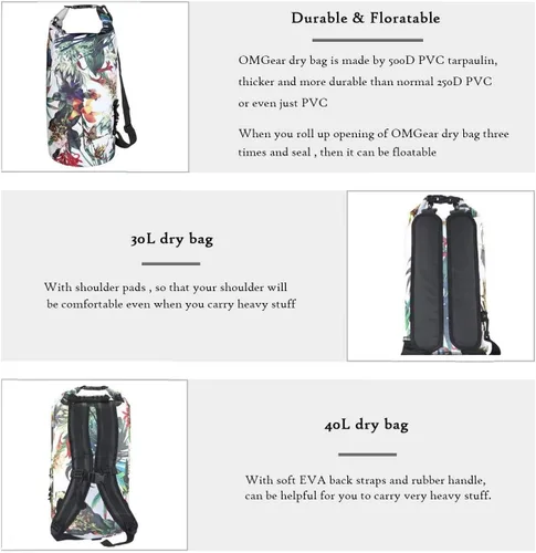 Miniatura 4 de OMGear - Bolsa seca impermeable y bolsa para teléfono, bolsa flotante de 40L/30L/20L/10L/5L para kayak, navegación, actividades al aire libre