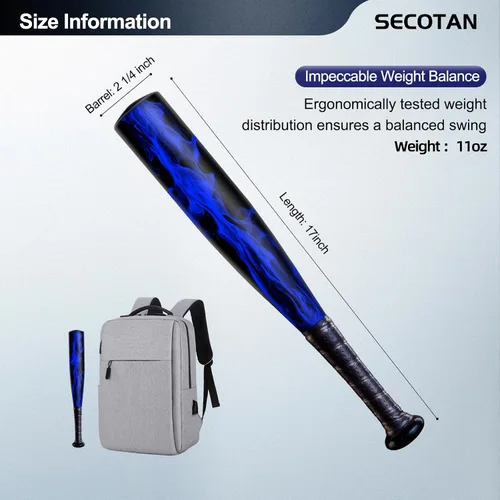 Miniatura 2 de Bate de béisbol de aluminio de una mano de 17 pulgadas, bate de sóftbol, para el hogar/coche/defensa personal, práctica de bateo, bate de aluminio
