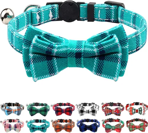Miniatura 13 de Joytale Collar de gato mejorado con campanas, collares de gato separables con corbatín, 1 paquete de collares de gatito de cuadros de seguridad