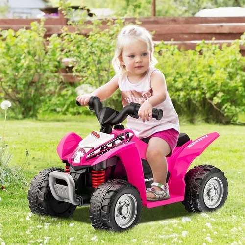 Miniatura 2 de OLAKIDS ATV para niños, vehículo eléctrico de 6 V para niños pequeños, auto motorizado de juguete de 4 ruedas para niños y niñas con luces LED, Coral
