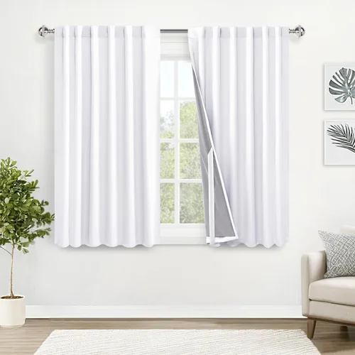 Miniatura 65 de XWZO Cortinas blancas 100% opacas con alzapaños, 2 capas gruesas completamente sombreadas con bolsillo para barra y pestaña trasera, cortinas