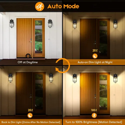 Miniatura 2 de Farol de pared con sensor de movimiento para exteriores, del anochecer al amanecer, impermeable, con vidrio sembrado, lámpara de montaje en pared