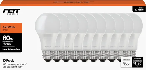 Miniatura 11 de Feit Electric Bombilla LED A19, equivalente a 60 W, base media E26, 800 lúmenes, blanco neutro 3500 K, bombilla estándar no regulable, vida útil
