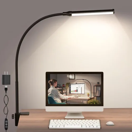Miniatura 11 de ShineTech Lámpara de escritorio LED con abrazadera, con clip que cuida los ojos, luz de escritorio con 3 modos de color y atenuación continua