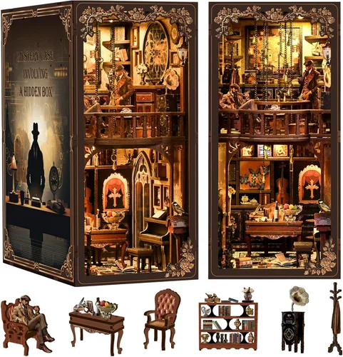 NFEHGXAE Kits de rincón de libros para adultos, kit de casa de muñecas en miniatura con luces LED, rompecabezas de madera 3D, adolescentes y