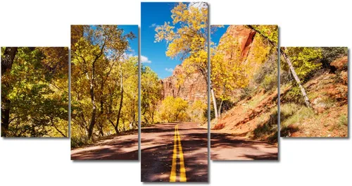 Miniatura 114 de TUMOVO Lienzo decorativo para pared de sala de estar, 5 paneles de naturaleza, Alaska, Estados Unidos, autopista alrededor de montañas, paisaje