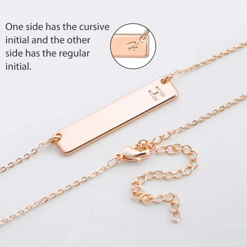 Miniatura 6 de M MOOHAM - Collar con dije de barra rectangular con inicial, para mujer, chapado en oro rosa de 14 quilates, acero inoxidable, con nombre grabado