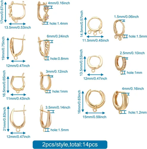 Miniatura 4 de Fashewelry 14 aretes de aro de oro de 18 quilates de latón Huggie aros aros aros con lazo para mujer, aretes colgantes para hacer joyas 4-Forma mixta