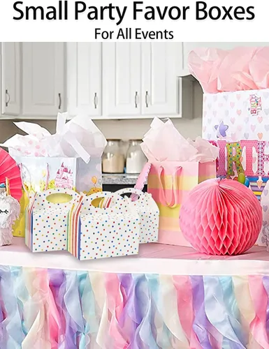 Miniatura 6 de P6RB12 Cajas de regalo Happyhiram 12 piezas para cumpleaños de niños, cajas de regalo de lunares y rayas con asas, cajas de dulces de 6" con Rincón