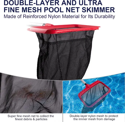 Miniatura 3 de Red de desnatador de piscina, desnatador de red de piscina mejorado con bolsa de red de doble capa, redes de piscina de mayor capacidad para limpiar