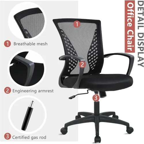 Miniatura 4 de Silla ergonómica de oficina, silla de escritorio para el hogar, silla de malla con respaldo medio, silla giratoria para computadora, silla ejecutiva