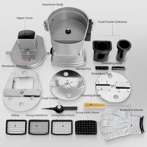 Miniatura 7 de LEEVOT Picadora Comercial de Verduras 200W, Procesador Eléctrico de Alimentos para Rebanar, Cortar en Cubitos y Rallar, Cortadora Profesional