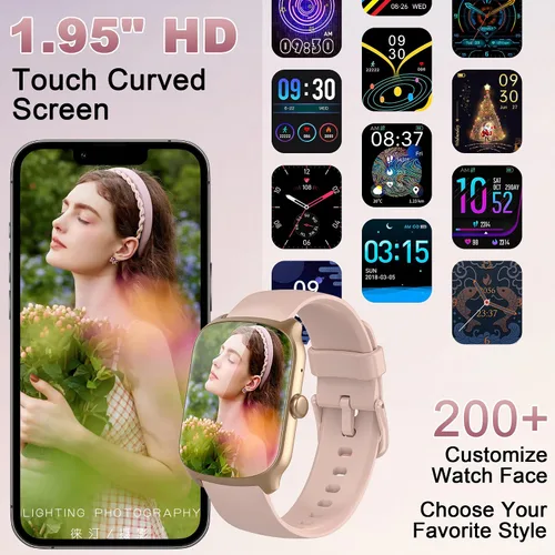 Miniatura 3 de STECEi Reloj inteligente para hombre, reloj inteligente con pantalla curva HD de 1.95 pulgadas, color rosa
