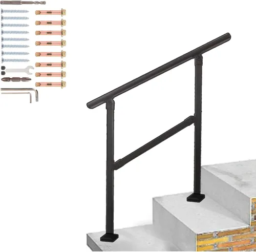 Miniatura 8 de Barandillas de 3 a 4 escalones para escalones al aire libre, kit de barandillas de hierro forjado ajustables de 60°, barandilla exterior