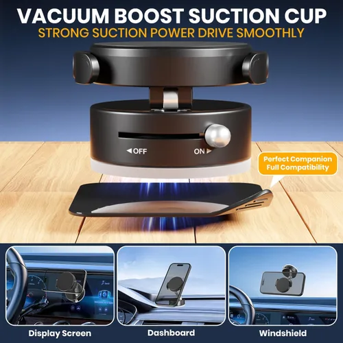 Miniatura 8 de Soporte magnético de vacío ajustable de 360° para teléfono, soporte magnético de succión al vacío con abrazadera, soporte de teléfono plegable