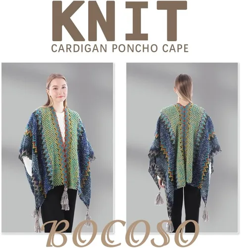 Miniatura 9 de Capa tipo poncho de punto para mujer, cárdigan de punto con flecos para otoño e invierno