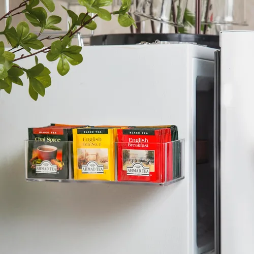 Miniatura 8 de Organizador de Bolsitas de Té con Capacidad para hasta 60 Bolsitas de Té, Té con 3 Compartimentos, Caja de Té de Montaje Adhesivo en Pared