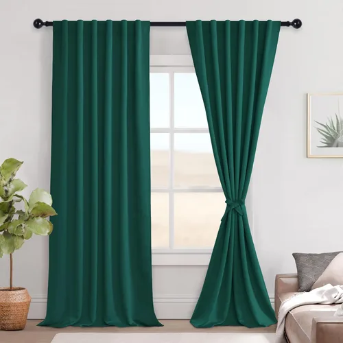 Miniatura 100 de Hiasan Cortinas opacas negras para dormitorio, cortinas opacas cortas de 45 pulgadas de largo, con aislamiento térmico, bolsillo para barra