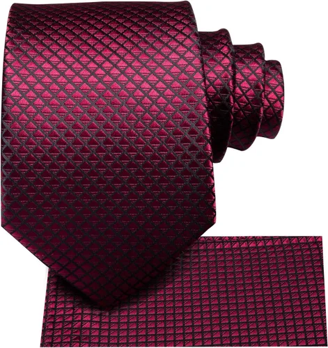 Miniatura 105 de Hi-Tie Corbata clásica de cachemira para hombre con pañuelo y gemelos a cuadros