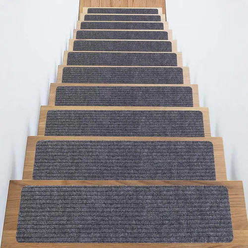 Miniatura 14 de Alfombra antideslizante para peldaños de 31 x 31 pulgadas, alfombra de aterrizaje a juego, antideslizante, resistente al deslizamiento, color negro