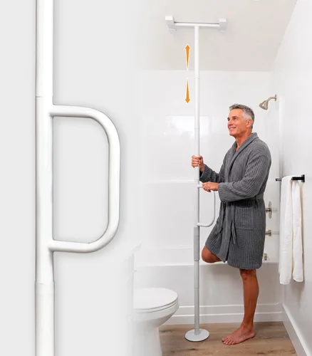 Stander Wonder Pole Lite - Barra de seguridad ajustable de suelo a techo con mango de soporte de seguridad para prevención de caídas, poste de Blanco