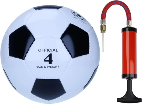 Miniatura 4 de Balón de fútbol clásico en blanco y negro con inflador, piel sintética cosida a máquina, pelota de entrenamiento y partido duradera, tamaños 3, 4
