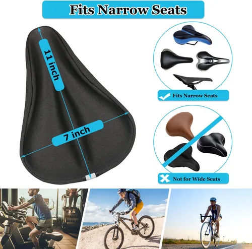 Miniatura 3 de Geronmine Funda de Asiento de Bicicleta de Gel Acolchada Cubiertas de Sillín de Bicicleta para Mujeres y Hombres, Funda de Cojín de Asiento de Negro