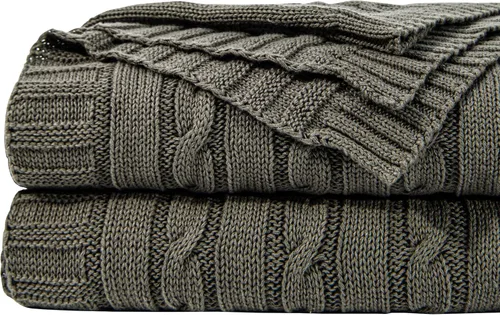 Miniatura 14 de NTBAY Manta de punto de cable de 100 % algodón puro, súper suave y cálida de 51 x 67 pulgadas, manta de punto para sofá, sillón, cama, extra Amarillo